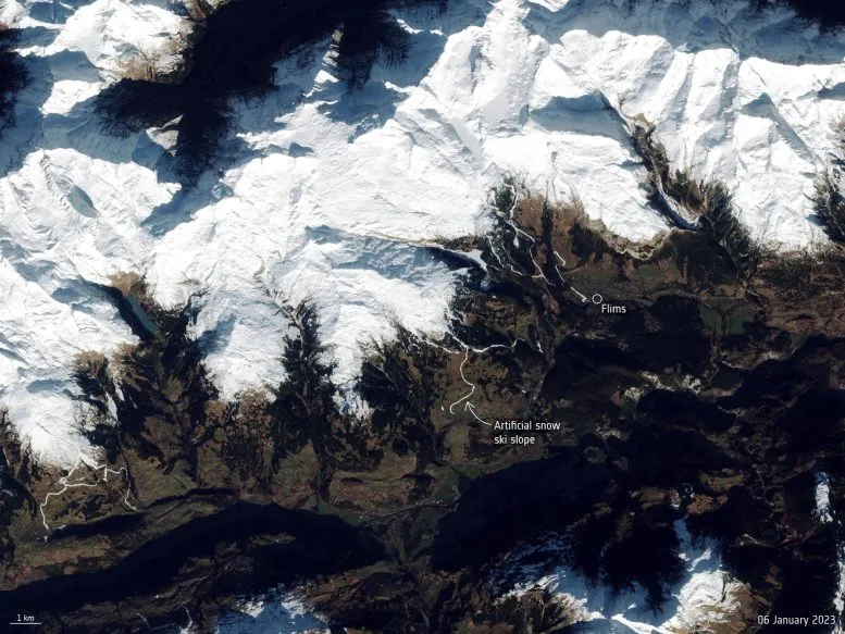 阿尔卑斯山和比利牛斯山的降雪量不足 一起看从太空拍摄的无雪滑雪场